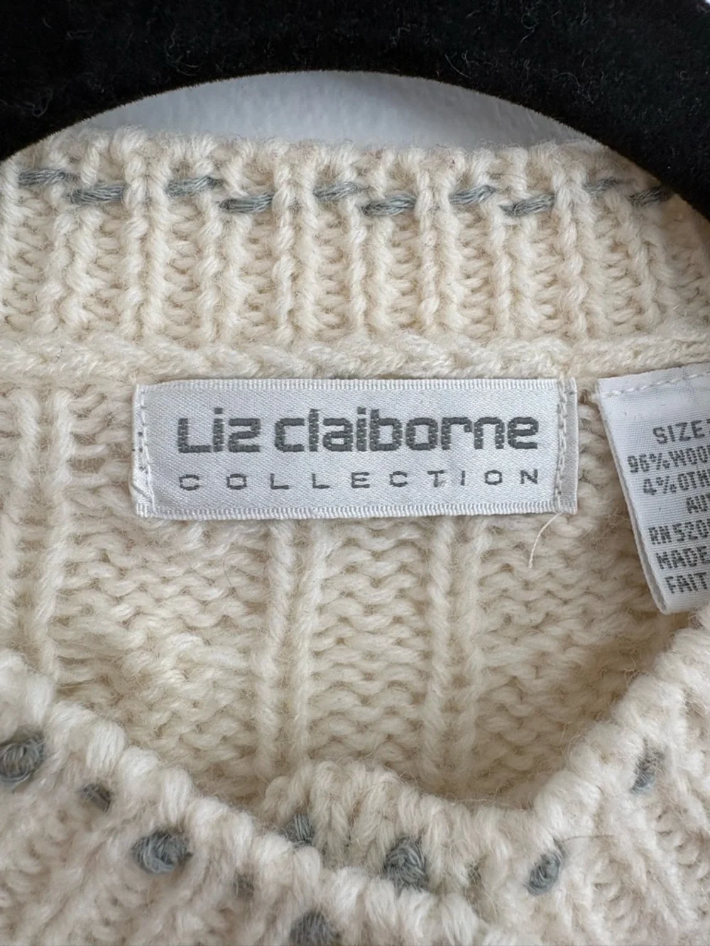 Vintage Liz Claiborne Wool Blend Floral Cardigan Button Up Cottage Embroidered - Picture 7 of 9